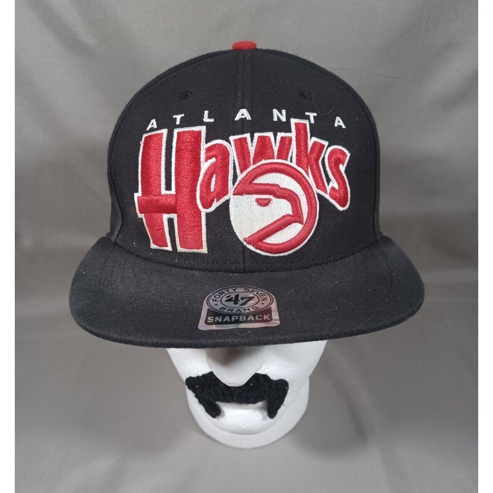 Atlanta Hawks Hat Cap Black Snap Back Hardwood Classics Flat Bill 47‎ Brand